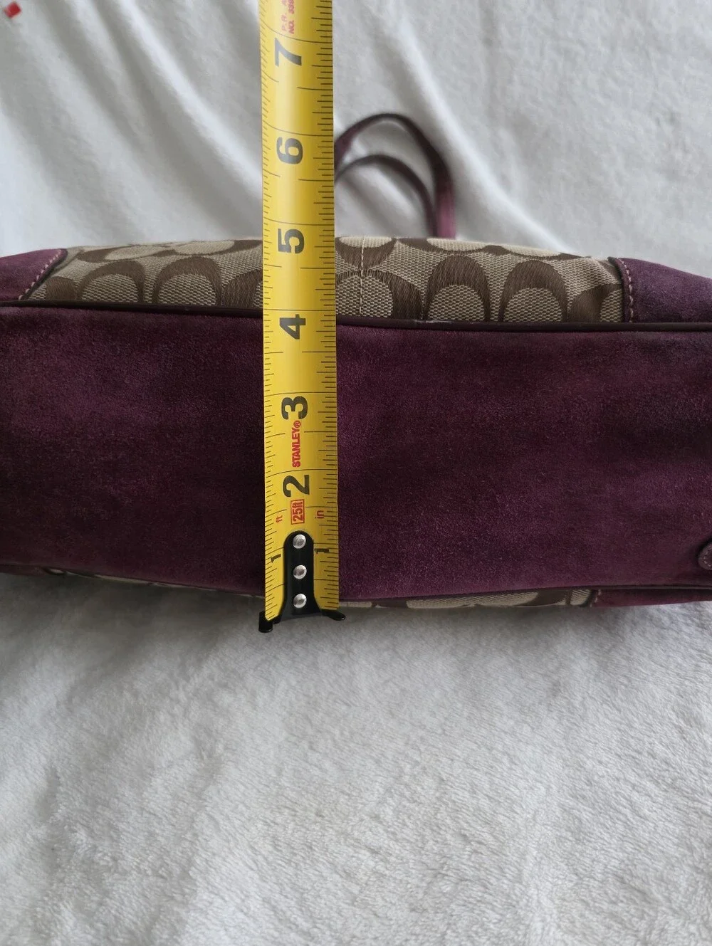 Vintage Y2K Coach Khaki C Wine Purple Suede Patent Trim Gallery Tote Bag RARE!
